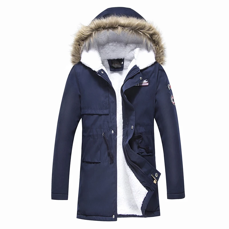 Мужские парки, пальто с капюшоном, мужские теплые корейские стильные стеганые куртки, мужские повседневные зимние и осенние пальто с капюшоном, кашемировые парки - Цвет: Navy blue