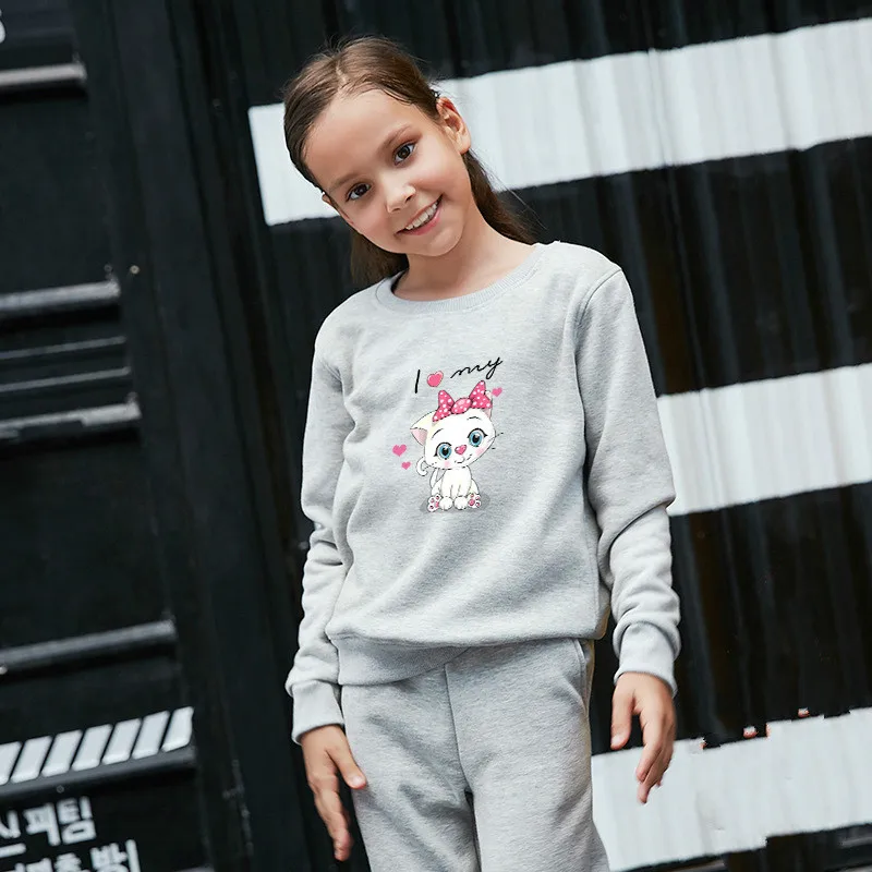 Обувь для девочек детские свитера с рисунком котенка принцессы Демисезонный Пуловеры для женщин добавить шерсть теплая удобная одежда из хлопка - Цвет: Серый