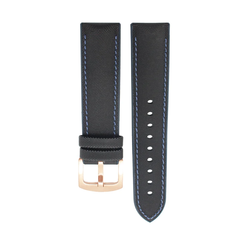 Ремешок для часов из перлона 18 мм 20 мм 22 мм 24 мм водонепроницаемый силиконовый нижний ремешок для часов нейлоновый ремешок для часов прошитый ремень - Цвет ремешка: black blue rosegold