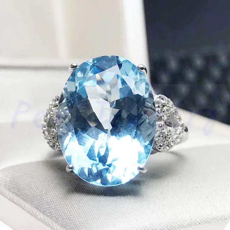 Blue topaz ring Free shipping Natural real blue topaz 925 sterling