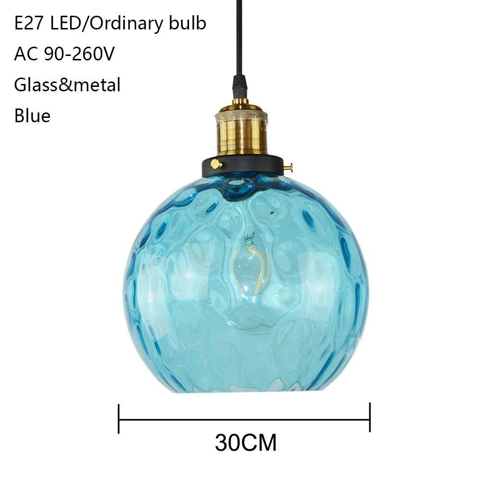  Modern loft blue color glass pendant light LED E27 home deco Nordic hanging lamp with 3 size for li - 32872583378