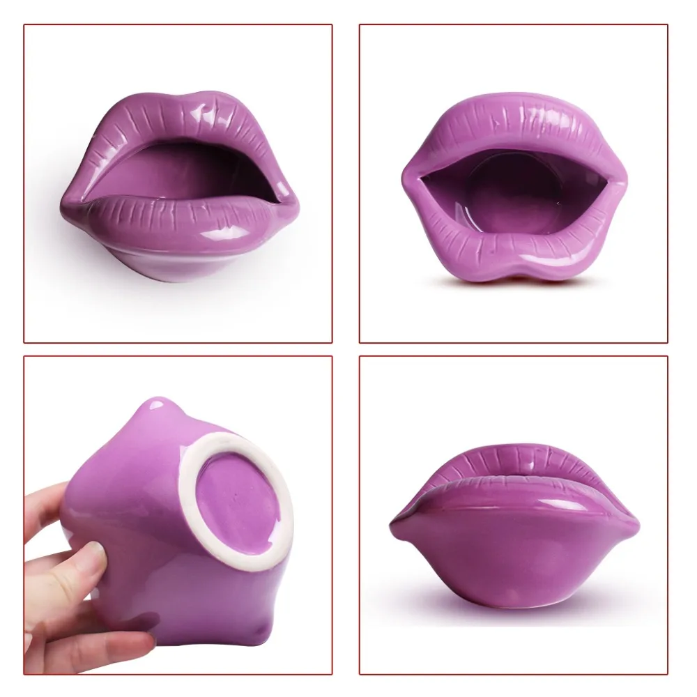 Ceramic Cigarette Ashtray Novelty Lip Mouth Cigarette Ashtray Holder For Smoker Fashion Home & Office Decorations Purple (5)