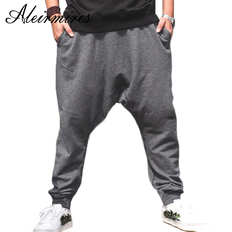 

Aleirmires Men Harem Pants Drop Crotch Casual Jogger Pants Elastic Waist Hip Hop Dancing Pants Solid Color Sweatpants Plus Size