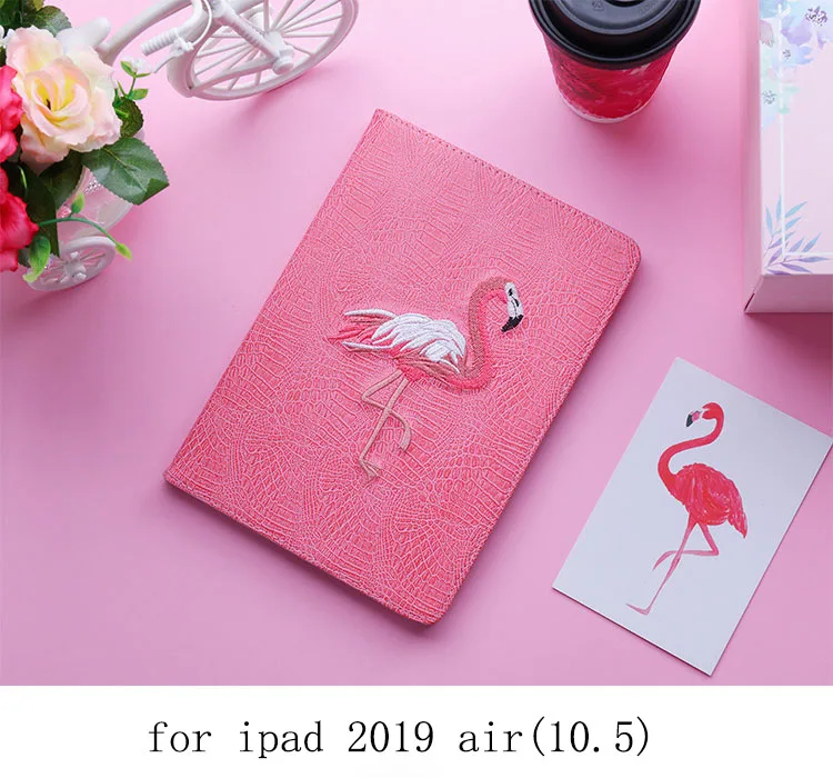 Мягкий чехол-подставка с 3D вышивкой фламинго, умный флип-чехол для apple iPad Mini 2 3 4 Air Pro 9,7 2019air 10,5 - Цвет: for 2019 air(10.5)
