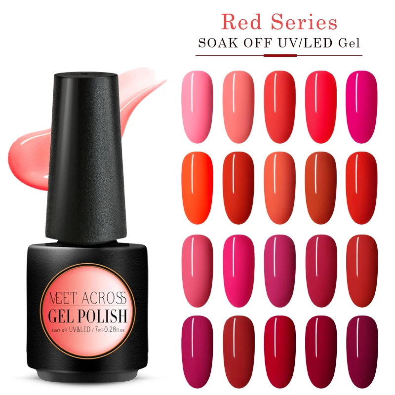 

MEET ACROSS Red Uv Gel Nail Polish Top Uv Led Gel Nail Art Varnish Hybrid Soak Off Gel Lacquer Nail Art Gel Polish