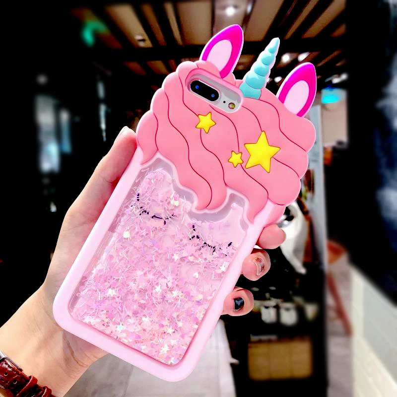 

3D Cartoon Pink Quicksand Unicorn Soft Silicone Liquid Stars Case for Iphone 7 Plus 8 6 6S plus 5 S 5S SE XS Max XR X Phone Case