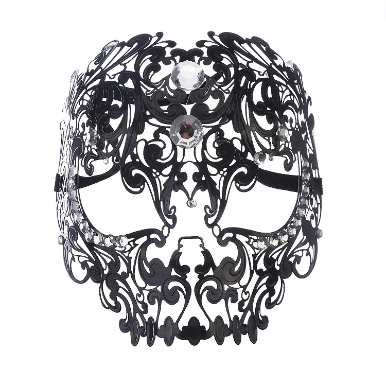 Черный анфас Череп Мужчины Женщины Металл Лазерная резка маски для вечеринки-маскарада белый шар Стразы Пром Венецианская маска
