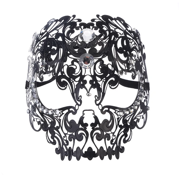 

Black Full Face Skull Men Women Metal Laser Cut Masquerade Party Masks White Ball Rhinestone Prom Venetian Mask