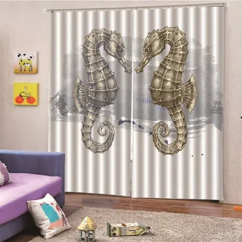 

3D Digital Print Seahorse blackout Curtains For Living Room Modern Printed Organza Window Curtains bedroom Cortinas M13