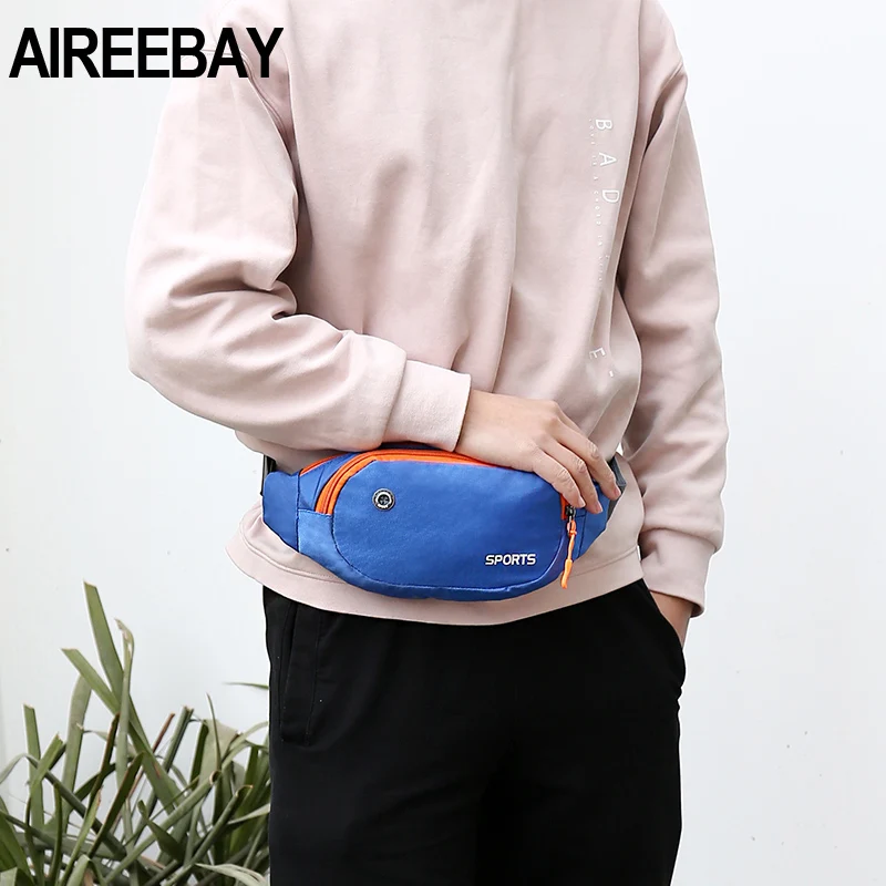 AIREEBAY النايلون الخصر حزمة الرجال النساء أزياء متعددة الوظائف حزمة مراوح بوم أكياس الورك حزام نقود السفر للهاتف المحمول حقيبة للجنسين