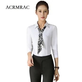 

ACRMRAC Women Formal wear Long sleeves Solid color Slim Business Blouses & Shirts