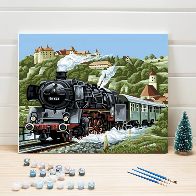 

Urban Landscape Drawing By Number Train 40x50 Paint Acrylic Canvas Painting Numbers One Piece Kits Wall Pictures For Living Room