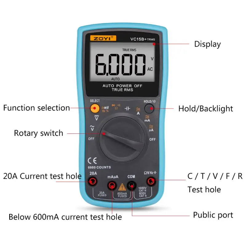 Digital Multimeter 6000 Counts Backlight AC/DC Ammeter Voltmeter