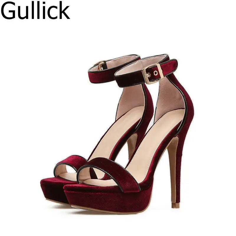 Solid Color Res Black Flock Patent Leather Platform Sandals Women