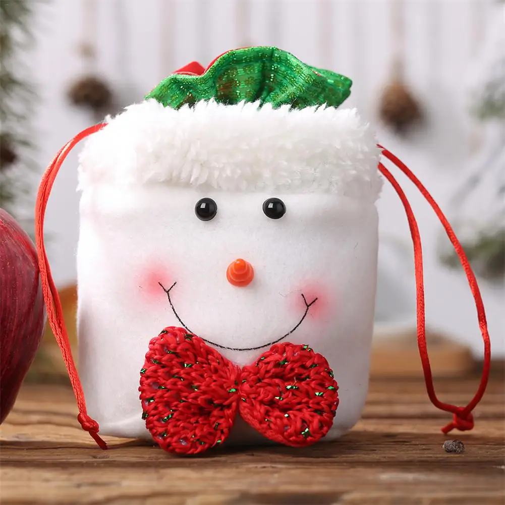 Рождественский мешок для хранения конфет, льняной шнурок, детский Подарочный пакет, украшение в виде лося, снеговика, Рождественский сахарный мешок