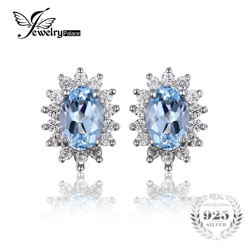 JewelryPalace Princess Diana William Kate 1 2ct Natural Blue Topaz Halo Stud Earrings 925 Sterling Silver