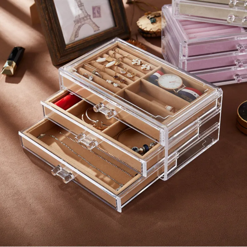 New High Quality Acrylic Transparent Jewelry Box Earrings Stud Earrings Dust Jewelry Storage Box Jewelry Display Stand Wholesale