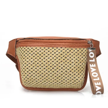 

Straw Weave Beach Fashion Women Waist Bags Patchwork Design Brief Young Fanny Packs Ladies Summer Travel Chest Pack Belt Bag