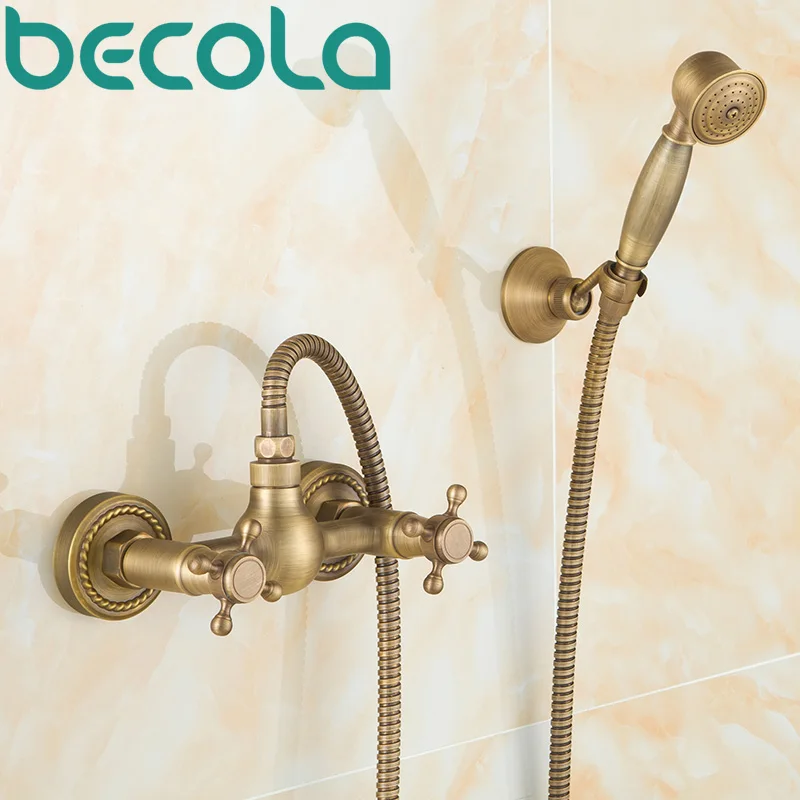 Free Shipping becola bathroom antique brass bathtub faucet wall mounted shower tap shower set GZ-8303