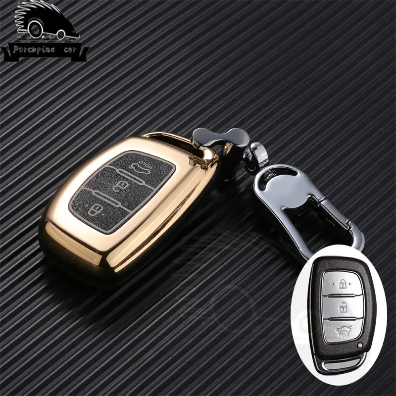 Цинковый сплав кожаный чехол для ключа автомобиля для hyundai i10 i20 i30 HB20 IX25 IX35 IX45 высокое качество smart key автомобильный Стайлинг - Название цвета: B Gold