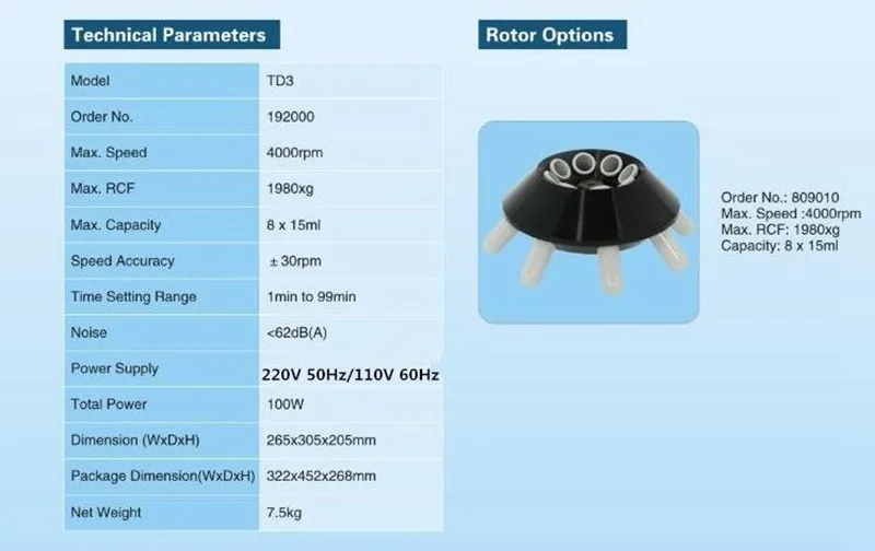 TD3 Desktop лаборатории центрифуги низкая скорость 8*15 мл 220 В/110 В