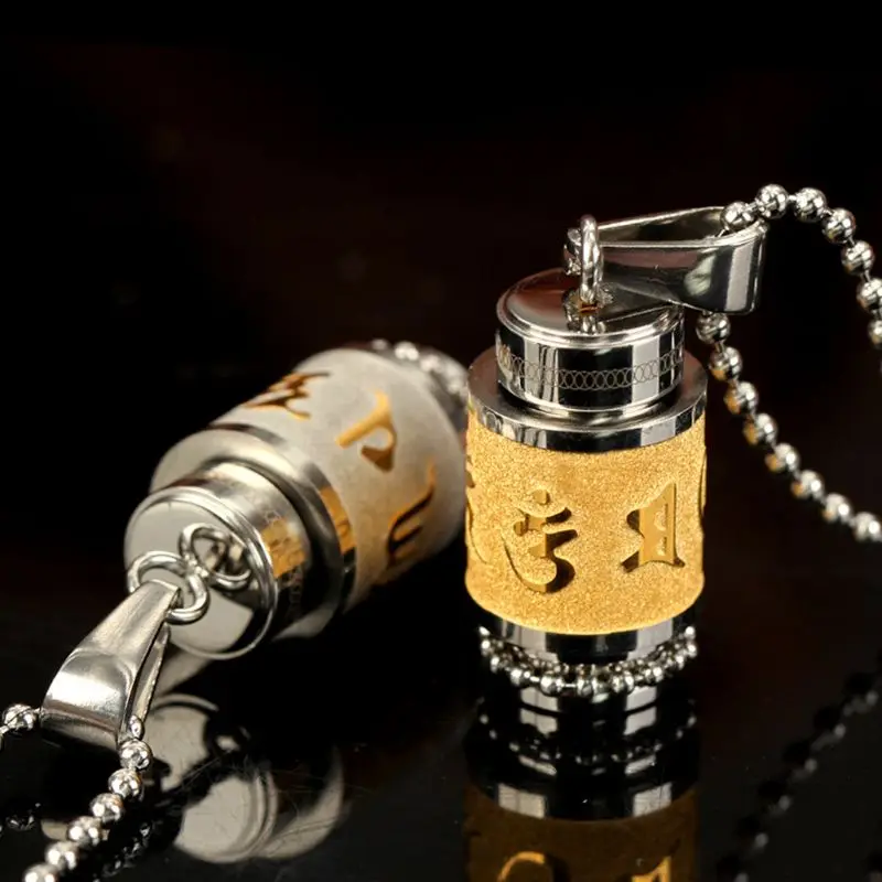 

NTTHNCF 2018 Buddhism Six Words Rotatable Necklace Prayer Wheel Mantra Bottle Urn Jewelry