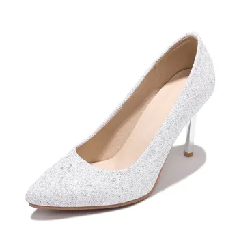 

2018 age season shoes pointed mouth shallow sequins high heel with 30-48 bride shoes 18320