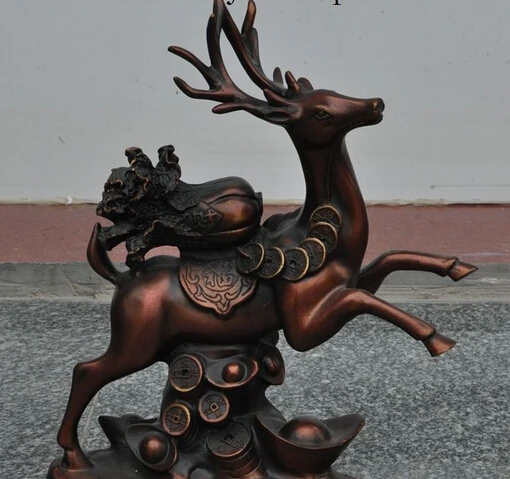 

006835 china fengshui bronze wealth money coin yuanbao Cabbage animal deer lucky statue