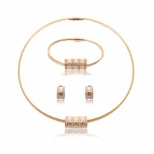 Hot Sale Stainless Steel Torques Necklace Earrings Bracelet Jewelry Set Gold Color Women Wedding Bridal Jewelry Set & More