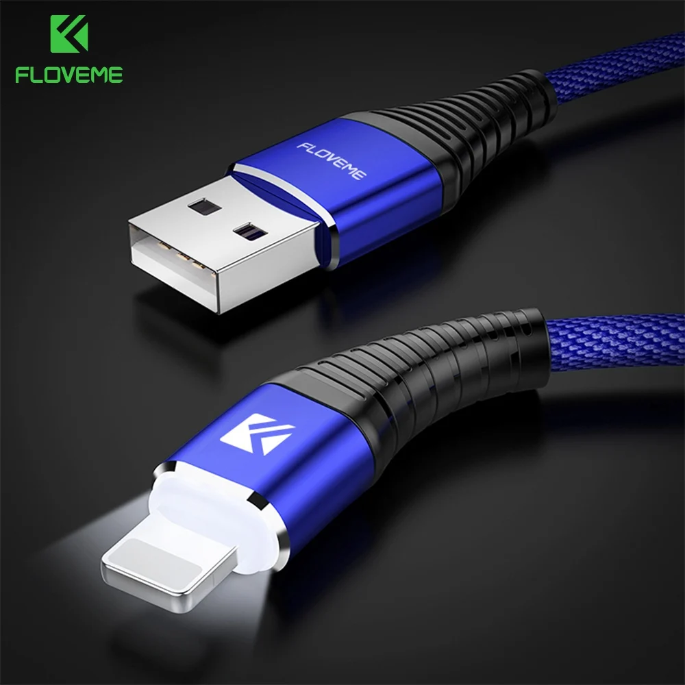 Koop FLOVEME Usb kabel Voor iPhone 6 7 8 Plus X LED Licht Micro USB Type C Kabel Voor Samsung Galaxy s9 S8 Note 9 2A 1 m Oplaadkabel