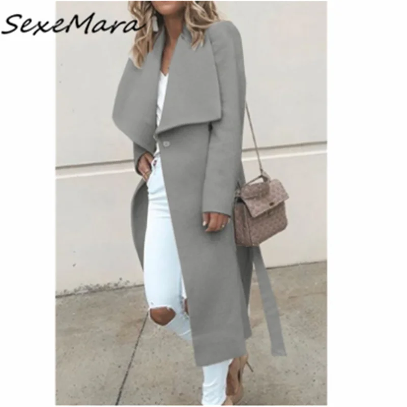 

Loose Slim Loose Long Fall Coat Women Black Single Button Casual Fashion Coat Plus Size 2019