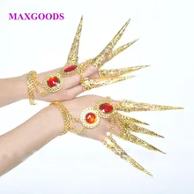 Мода девушки танец живота браслет, соединенный с кольцом на пальце индийский тайский золотой цвет браслет, соединенный с кольцом на пальце сияющий красный кристалл браслет ювелирные изделия