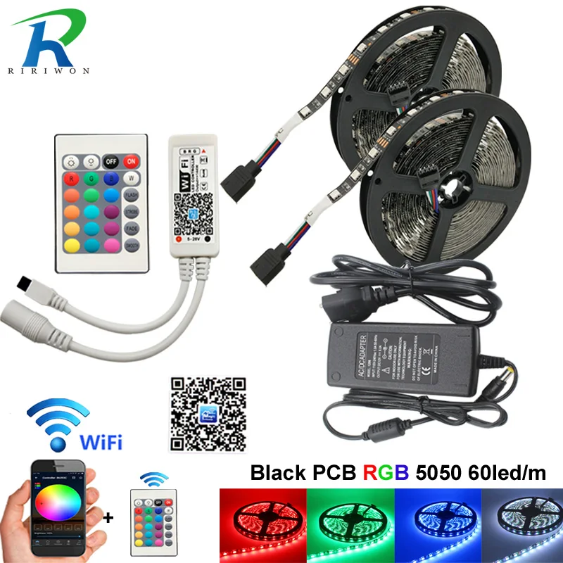 

10m WiFi Full Set RGB LED Strip DC 12V LED Strips Light Tape Flexible Lighting 5050 SMD With Controller adapter For TV Backlight