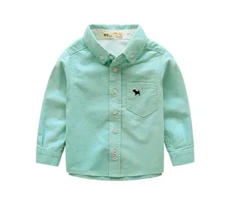 Коллекция года, Весенняя детская одежда рубашки для мальчиков однотонная тонкая хлопковая рубашка с длинными рукавами для маленьких мальчиков, Детские повседневные Рубашки, Топы - Цвет: green