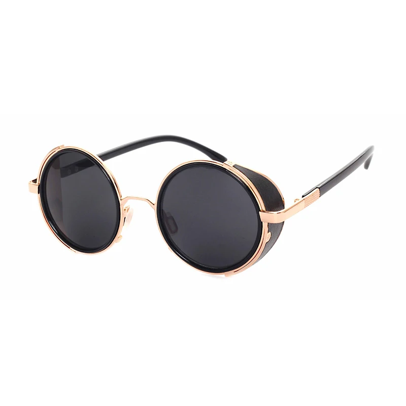 Ретро стимпанк Солнцезащитные очки мужские женские круглые металлические щиты солнцезащитные очки Брендовые дизайнерские модные очки зеркальные линзы UV400 - Цвет линз: Gold BlackGrey