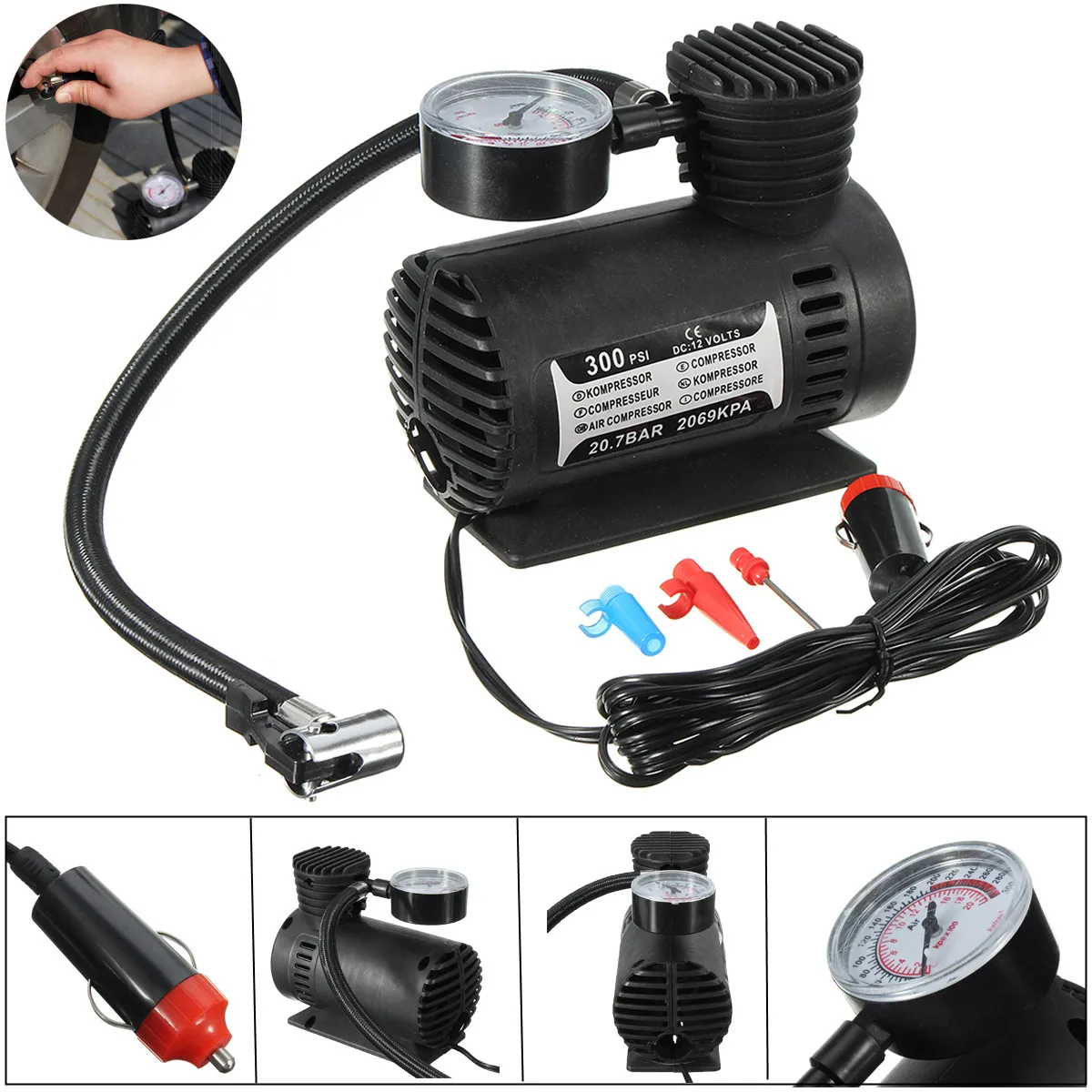 300 PSI 12V портативный автомобильный шинный инфлятор воздушный компрессор