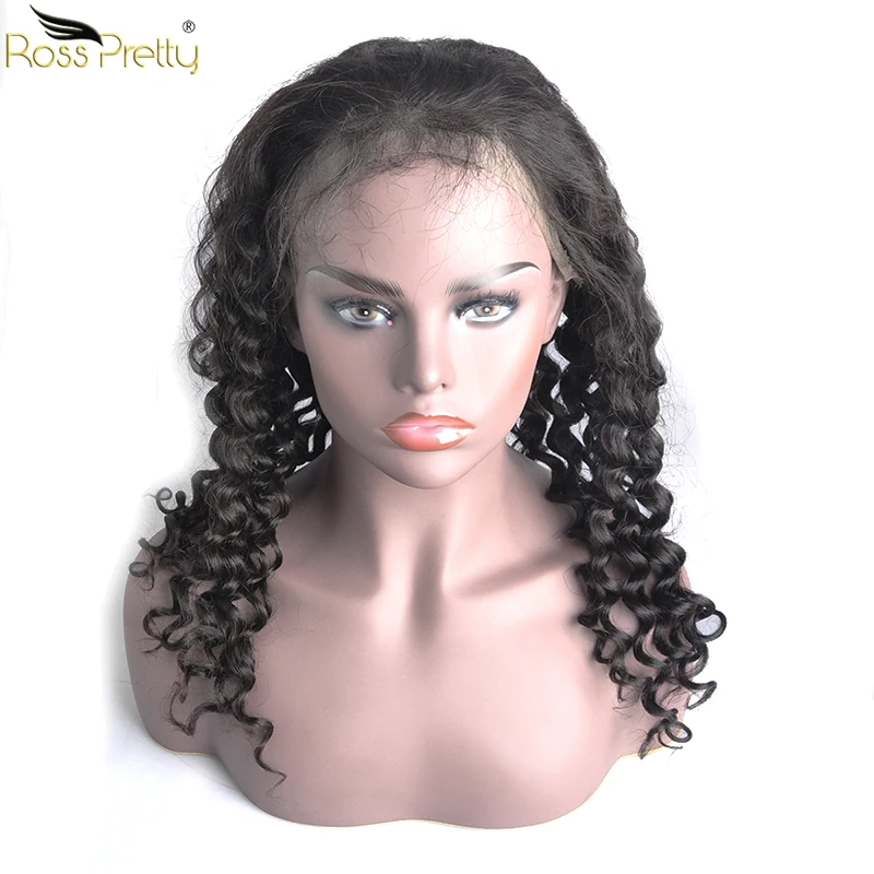 

Ross Pretty Remy lace front human hair wigs Natural Color 1b Peruvian Deep Wave Hair Wig Baby Hair and Pre Plucked