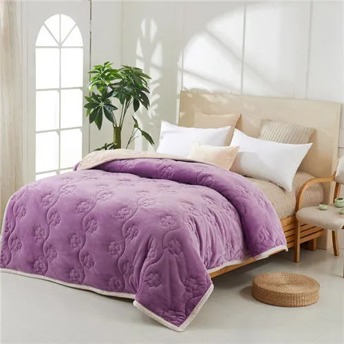 Yovepii утепленные Одеяло Зимние флисовые покрывало 3 слоя фланелевый Утешитель 3.5cm-толстые покрывало теплые постельные принадлежности 1 шт. лоскутное одеяло - Цвет: violet leaf