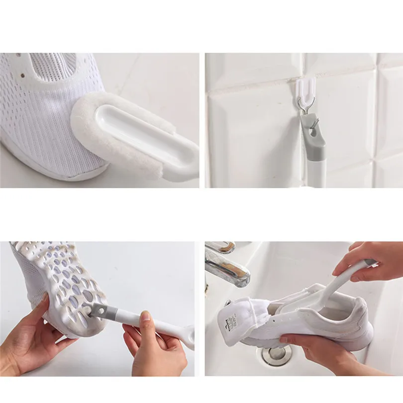 1Pcs Curved Long Handle Useful Microfiber Shoes Brush Long Handle Durable Soft Bristle Multifunction Cleaning Brushes (8)