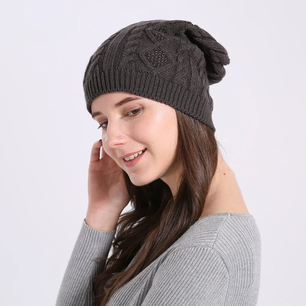 

Hedging Cap women winter beanies warm Knitted Wool Skullies Beanie Soft Outdoor Fall Hat hat with earflaps Thick Baggy Bonnet