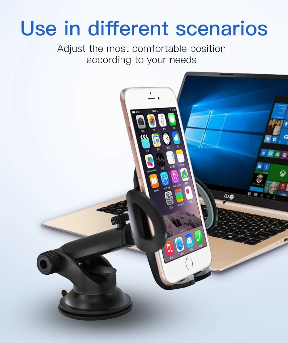 !ACCEZZ Adjustable Car Phone Holder Support Bracket Universal 4.0-6.0 inch Phone 360 Degree Rotating Glass Center Control Stand (10)