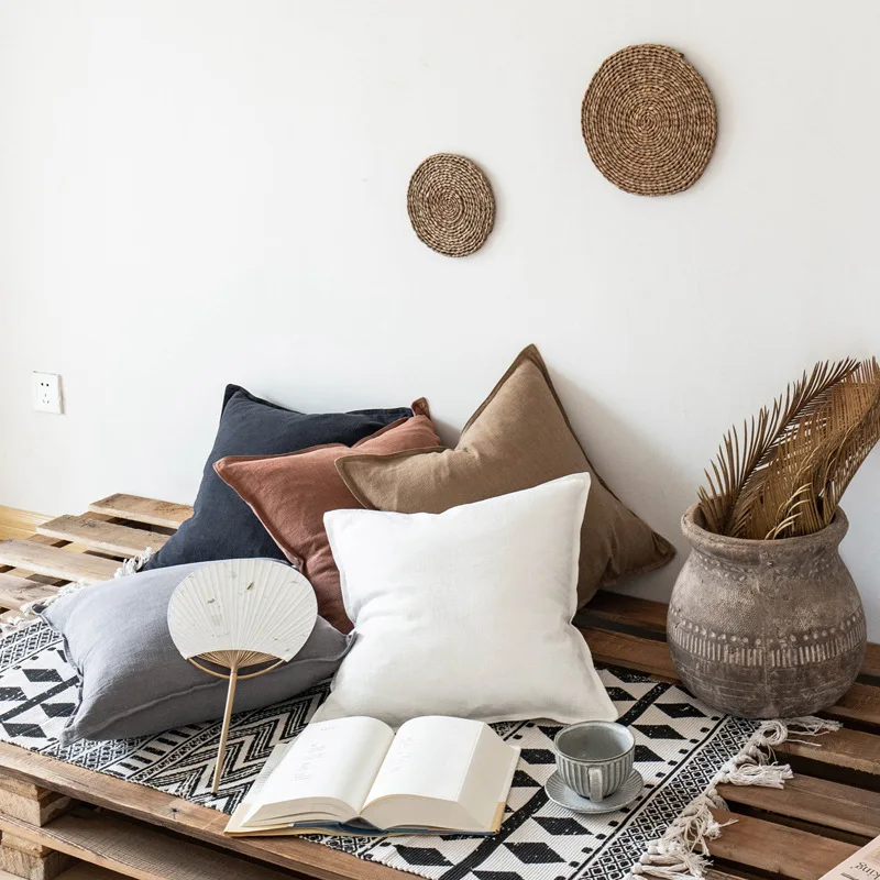 

High Quality Soft Cotton Linen Cushion Cover Pillow Cover White Gray Pillow Case Living Room Home Decorative Sofa Throw Pillows