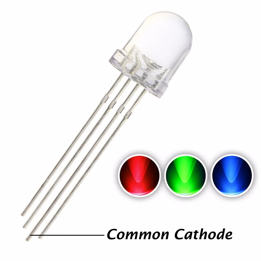 50 шт. 8 мм светодиодный Диод RGB(красный зеленый синий) общий катод трехцветный прозрачный Круглый 8 мм светодиодный светильник