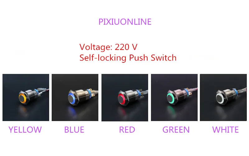 

1PCS YT961 Metal case Hole Size 19 mm Self-locking Push Switch Metal push button switch With LED Light 220V