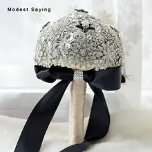 Роскошные серебристый, черный Искусственные цветы розетка Букеты Свадебные со стразами Свадебные букеты невесты Buque De Noiva