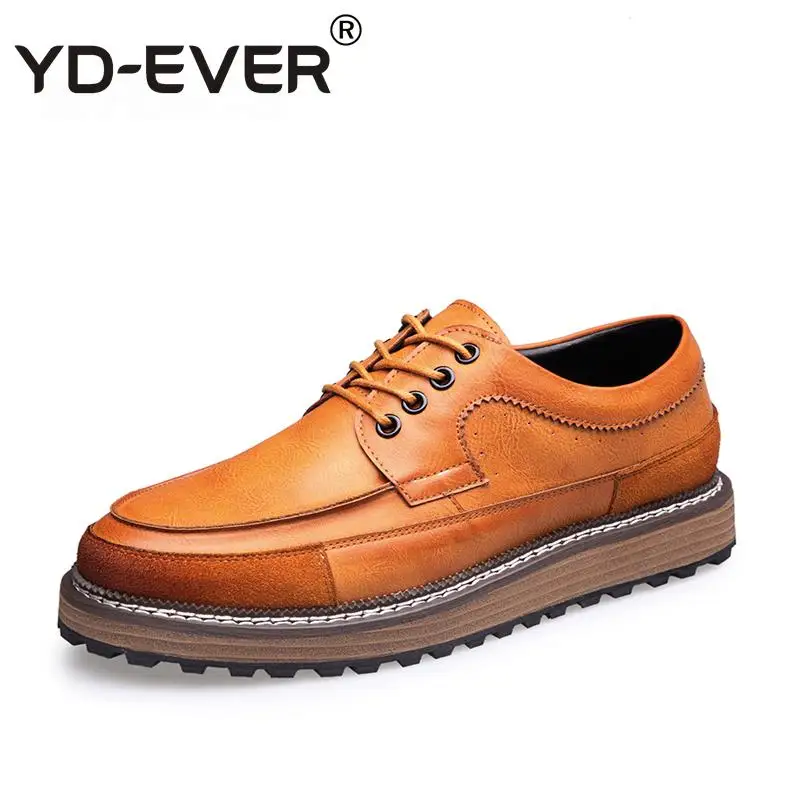 YD EVER Men Trendy Thick Sole Leather Platform Shoes Male Designer