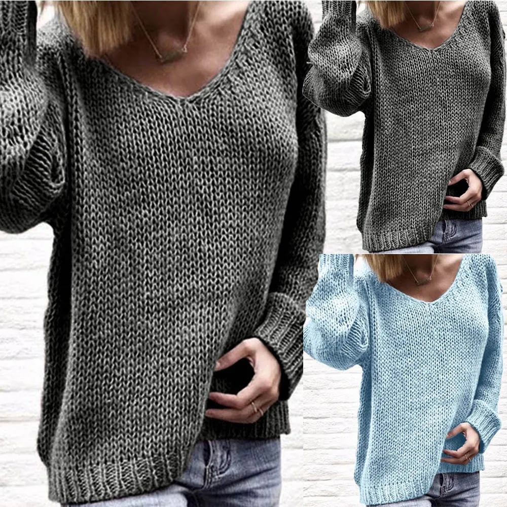 JAYCOSIN, модный дизайн, женский свитер с v-образным вырезом и длинным рукавом, однотонный цвет, вязаные свитера, свитер высокого качества