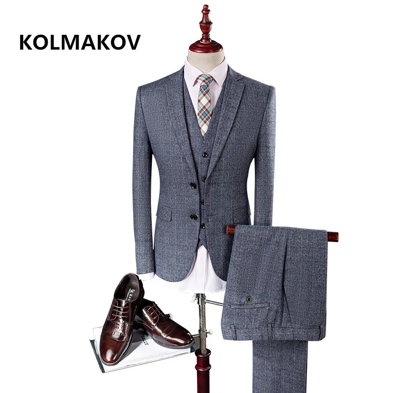 

(jacket+pants+vest) 2019 Spring Autumn Fashion Men's Dress Brand Men Suit Wedding Business Casual Slim Fit Party Groom Suits