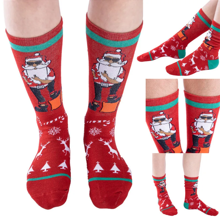 Funny Cotton Christmas Santa Unisex Print Socks Casual Style Cotton