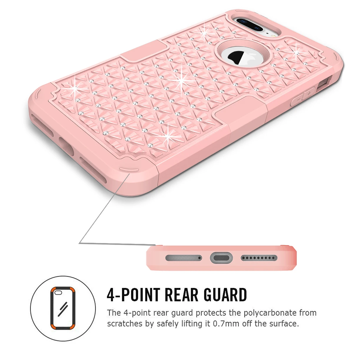 Для iphone 8 Plus 7 Plus чехол, гибридный сверхпрочный ударопрочный бриллиантовые шипованные Стразы с двухслойной защитой от ударов